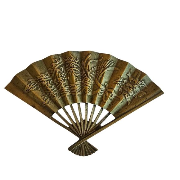 Vintage Solid Brass Decorative Gold Fan Wall Art Decor - Picture 1 of 7